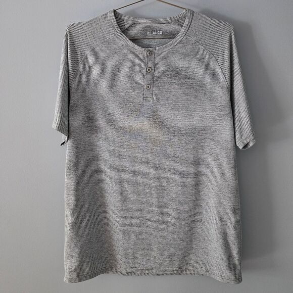 01.ALGO Gray Striped SPF 40 Performance Henley Size L - Picture 1 of 5